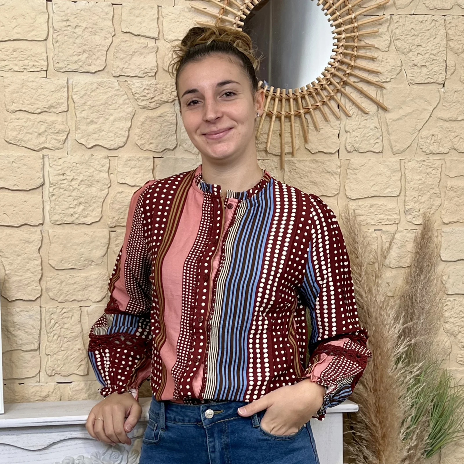Chemise imprimée graphique femme bordeaux - bordeaux - 38