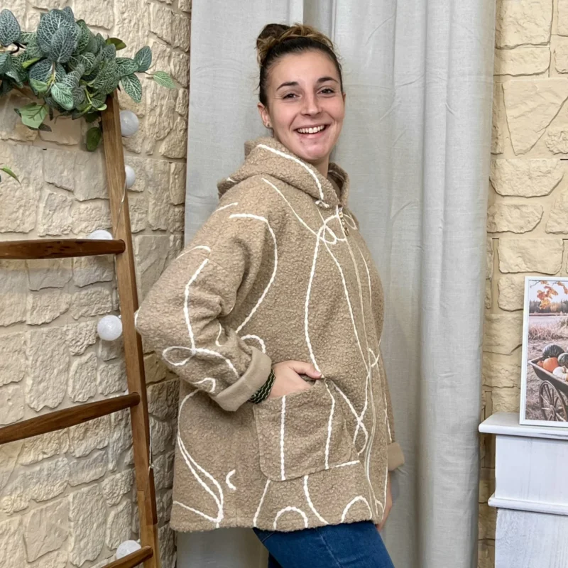 Manteau bouclette à capuche femme - camel - taille-unique