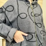 Manteau bouclette à capuche femme - gris - taille-unique