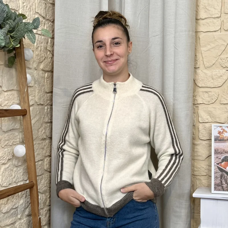 Gilet zippé sportswear femme à rayures - ecru - taille-unique
