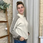 Gilet zippé sportswear femme à rayures - ecru - taille-unique