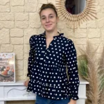 Blouse à pois volantée femme - marine - 38