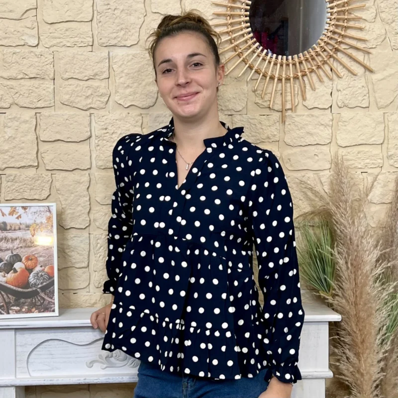 Blouse à pois volantée femme - marine - 38