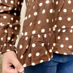 Blouse à pois volantée femme - marron - 38