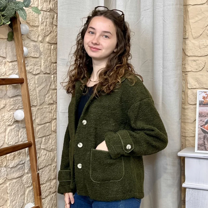Veste/Manteau bouclette femme boutonnée - kaki - 38