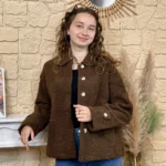 Veste/Manteau bouclette femme boutonnée - marron - 38