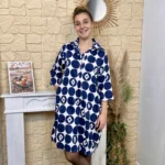 Robe chemise imprimée seventies femme « Tendance » - blanc - taille-unique