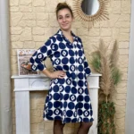 Robe chemise imprimée seventies femme « Tendance » - blanc - taille-unique