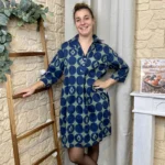 Robe chemise imprimée seventies femme « Tendance » - kaki - taille-unique
