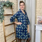 Robe chemise imprimée seventies femme « Tendance » - kaki - taille-unique