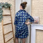 Robe chemise imprimée seventies femme « Tendance » - kaki - taille-unique
