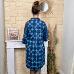 Robe chemise imprimée seventies femme « Tendance » - bleu-canard - taille-unique