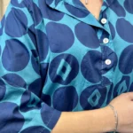 Robe chemise imprimée seventies femme « Tendance » - bleu-canard - taille-unique