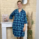 Robe chemise imprimée seventies femme « Tendance » - bleu-canard - taille-unique