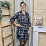 Robe chemise imprimée seventies femme « Tendance » - camel - taille-unique