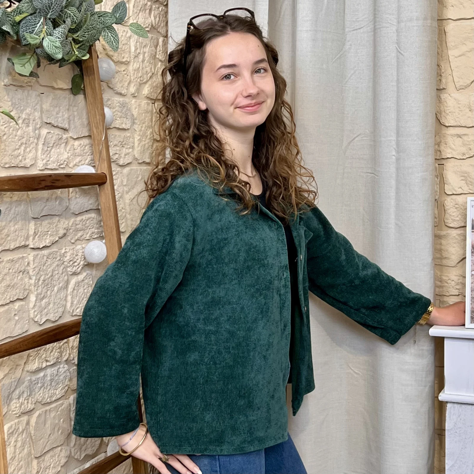 Chemise en velours femme - vert-sapin - taille-unique