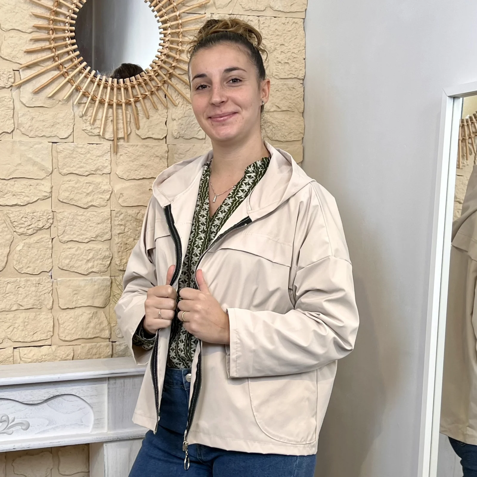 Imper court zippé à capuche femme - beige - taille-unique