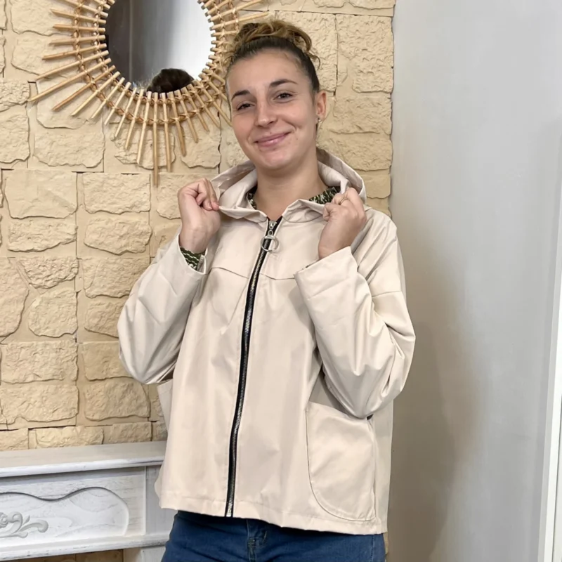Imper court zippé à capuche femme - beige - taille-unique