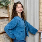 Veste courte velours côtelé femme - bleu-canard - taille-unique