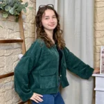 Veste courte velours côtelé femme - vert-sapin - taille-unique