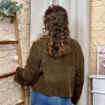 Veste courte velours côtelé femme - marron - taille-unique