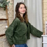 Veste courte velours côtelé femme - kaki - taille-unique