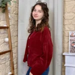 Veste courte velours côtelé femme - bordeaux - taille-unique