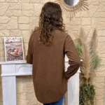 Chemise veste velours côtelé unie femme - marron - 38