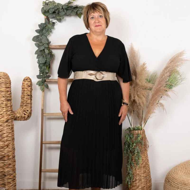 Z346- Robe Plissée "Jolies Formes" (Gt) - noir - taille-unique-grande-taille