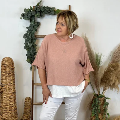 Z144- Pull Crop Top Emporium (GT) - rose-poudre - taille-unique-grande-taille