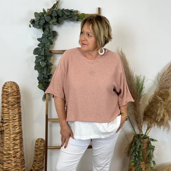 Z144- Pull Crop Top Emporium (GT) - rose-poudre - taille-unique-grande-taille