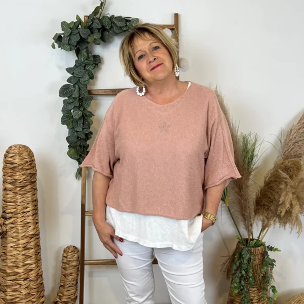 Z144- Pull Crop Top Emporium (GT) - rose-poudre - taille-unique-grande-taille