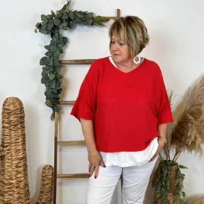 Z144- Pull Crop Top Emporium (GT) - rouge - taille-unique-grande-taille