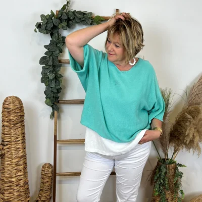 Z144- Pull Crop Top Emporium (GT) - vert-deau - taille-unique-grande-taille