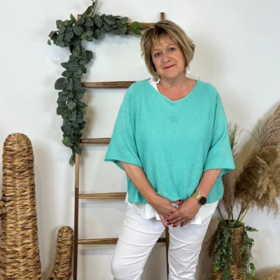 Z144- Pull Crop Top Emporium (GT) - vert-deau - taille-unique-grande-taille