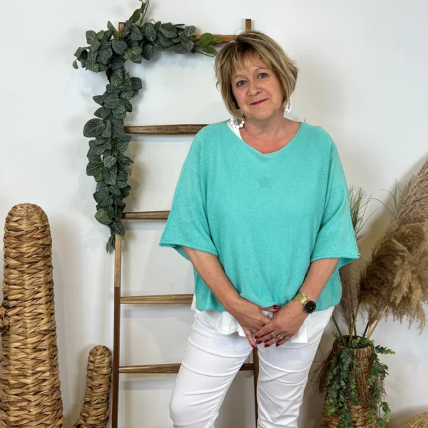 Z144- Pull Crop Top Emporium (GT) - vert-deau - taille-unique-grande-taille