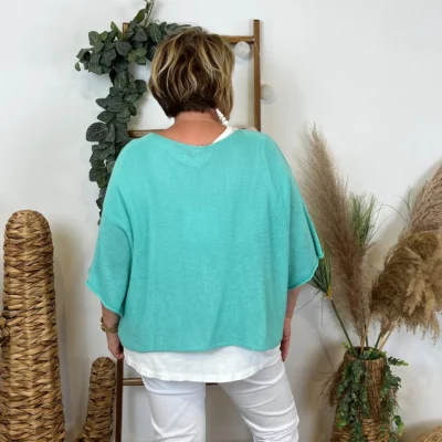 Z144- Pull Crop Top Emporium (GT) - vert-deau - taille-unique-grande-taille