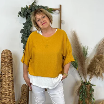 Z144- Pull Crop Top Emporium (GT) - moutarde - taille-unique-grande-taille