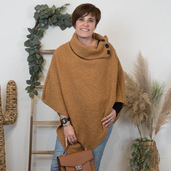 M455- Poncho Bouclette (Tu) - camel - taille-unique