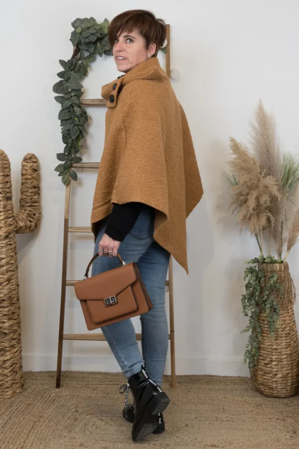 M455- Poncho Bouclette (Tu) - camel - taille-unique