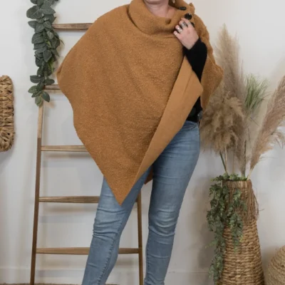 M455- Poncho Bouclette (Tu) - camel - taille-unique
