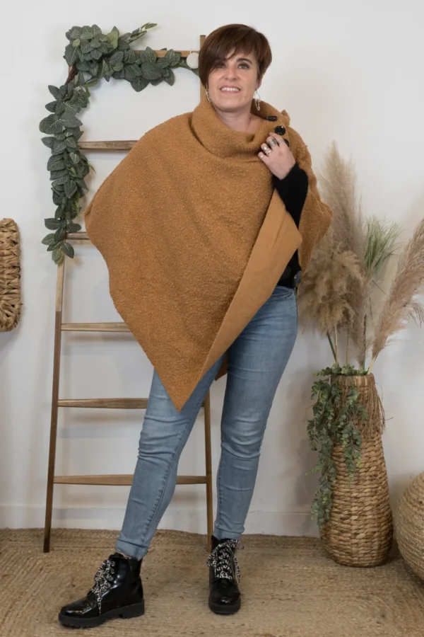 M455- Poncho Bouclette (Tu) - camel - taille-unique