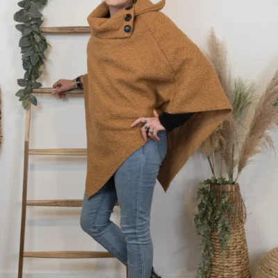 M455- Poncho Bouclette (Tu) - camel - taille-unique