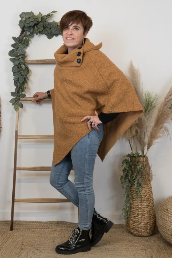 M455- Poncho Bouclette (Tu) - camel - taille-unique