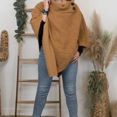 M455- Poncho Bouclette (Tu) - camel - taille-unique