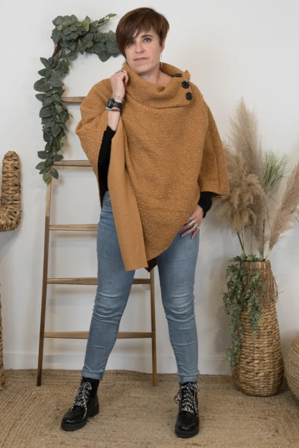 M455- Poncho Bouclette (Tu) - camel - taille-unique