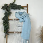 Écharpe étroite mixte laine et cachemire - bleu-ciel - sans-taille