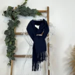 Écharpe étroite mixte laine et cachemire - marine - sans-taille