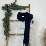 Écharpe étroite mixte laine et cachemire - marine - sans-taille