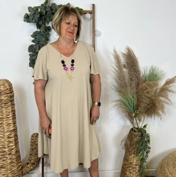 N353- Robe fluide à petit prix (GT) - beige - taille-unique
